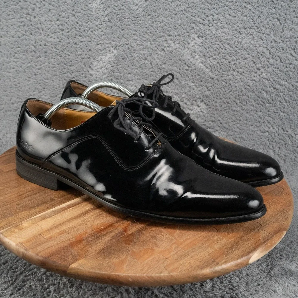 John Foster Men's Black Patent Leather Oxfords - Vero Cuoio Sole - Size- 12 US